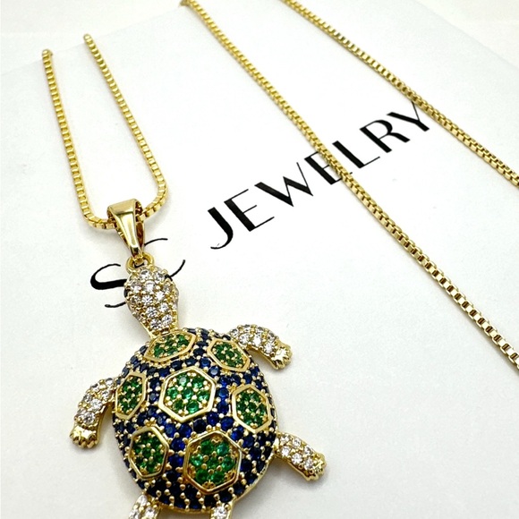 Turtle Necklace Luxury CZ Stone 14k Gold Plated Jewelry - Picture 5 of 15